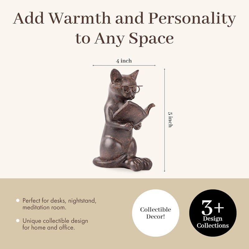 Young's Inc . Cat Figurine - Cute Cat Statue - Whimsical Cat Decor for Cat Lovers - Cat Collectibles and Meditation Decor - Cat with Eye Glasses - 4'' L X 3'' W X 5'' H - Image 3
